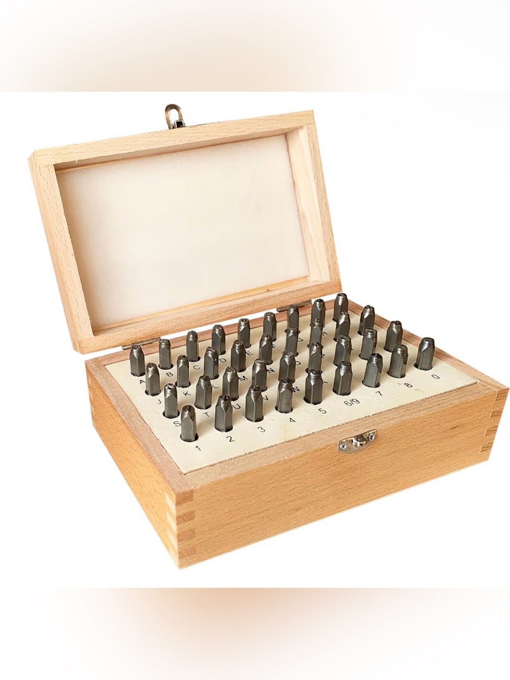 Wooden Display Box with Metal Letter Punch Set - Natural Wood